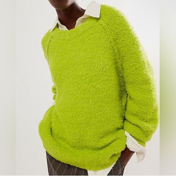 NWT free people teddy wool neon lime green oversized sweater - Picture 1 of 10